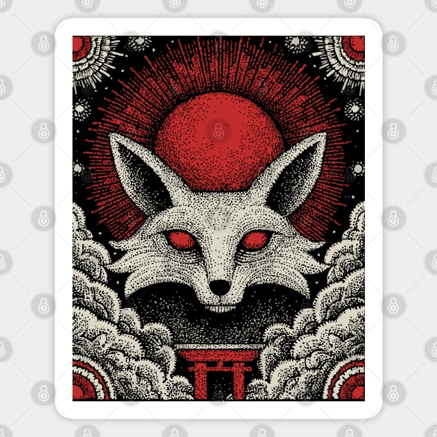 Mystical Kitsune - The Nine-Tailed Fox Spirit Magnet by TuncGK